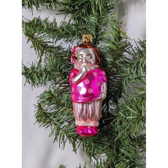 Pink Polka Dot Girl Retired Old World Christmas Inge Glass Ornament - Picture 1 of 4
